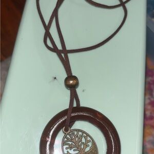 Gold and Brown Spiral Pendant Necklace
